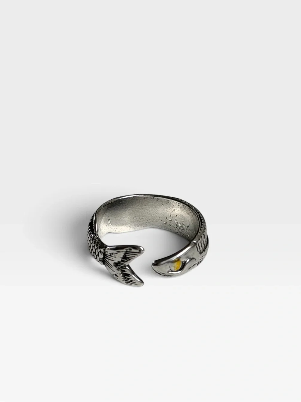 Men's Silver Fish Wrap Ring - Open Band Nautical Design
